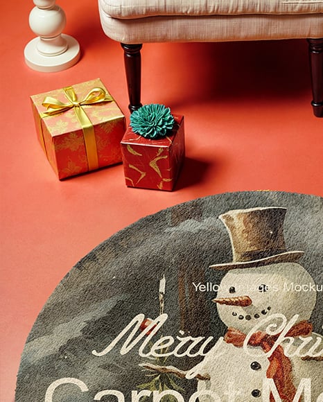 Round Carpet Next to Christmas Tree Mockup