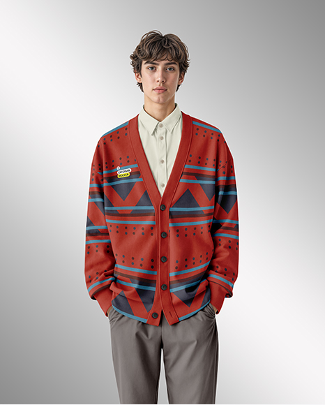 Young Man Wearing Cardigan and Shirt Mockup