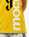 Woman Wearing Soccer Jersey and Shorts Mockup