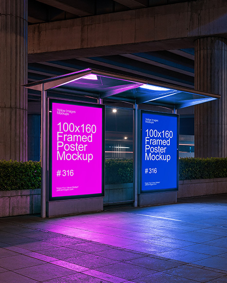 Bus Stop with Posters Mockup - Advertising mockups