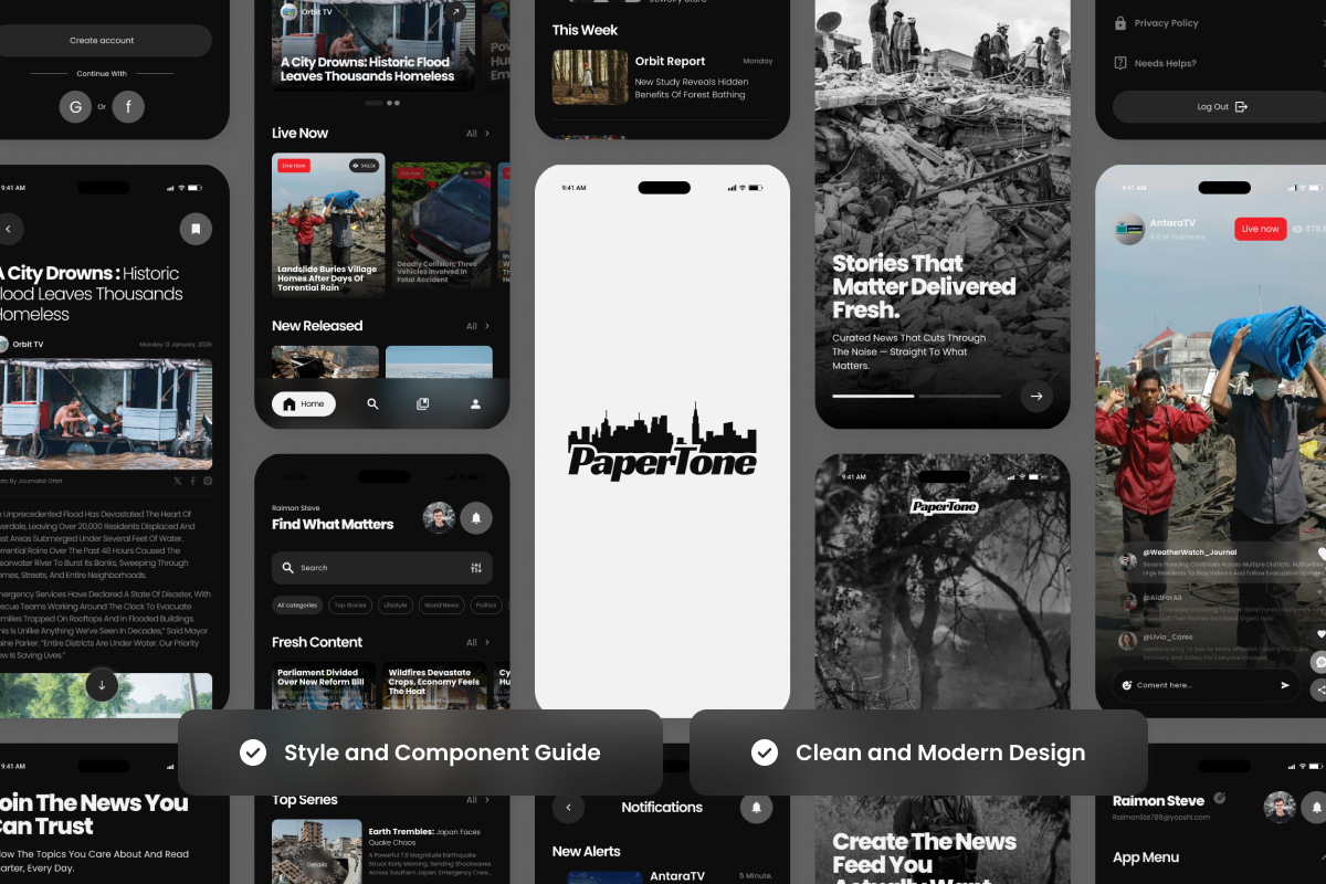 PaperTone - News Portal Mobile App Design Template