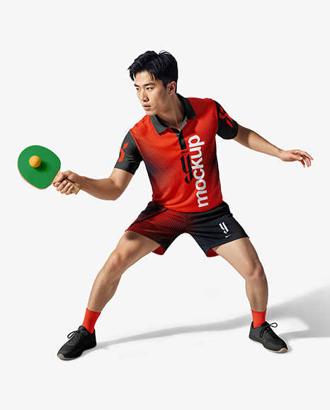 Man Wearing Table Tennis Uniform Mockup - Children's+Uniform+Mockup
