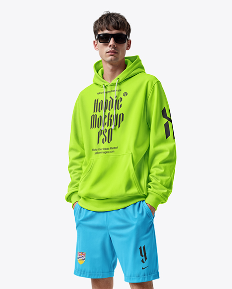 Young Man Wearing Hoodie and Short Mockup - Carhartt+Sweatshirts+without+Hoods+for+Men+|+Dungarees