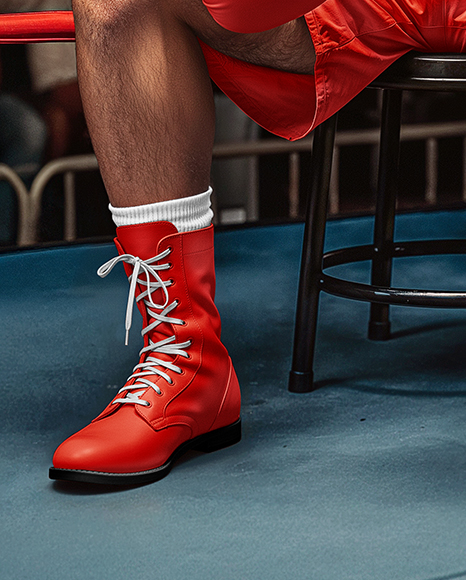 Man in Full Boxing Kit Sitting In Corner of Ring Mockup