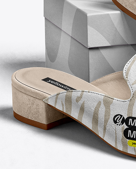 Pair of Suede Mules with Shoe Box Mockup