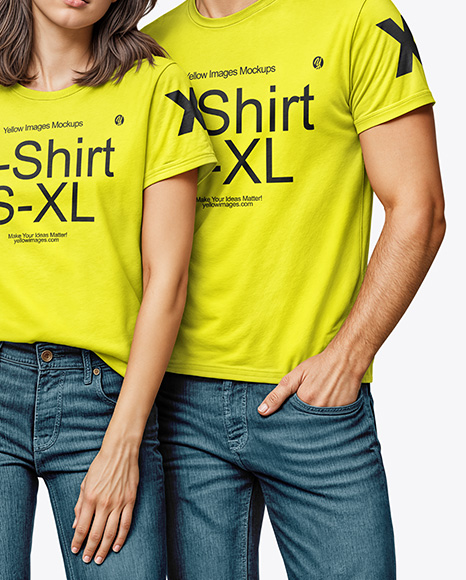 Young Couple Wearing T-shirt and Jeans Mockup