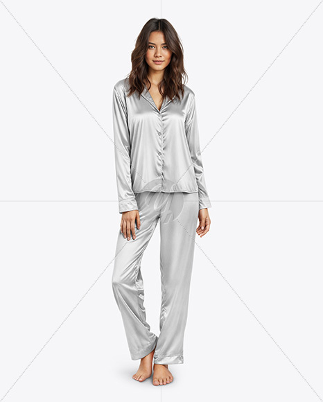 Woman Wearing Pajamas with Pants and Long Sleeve Shirt Mockup