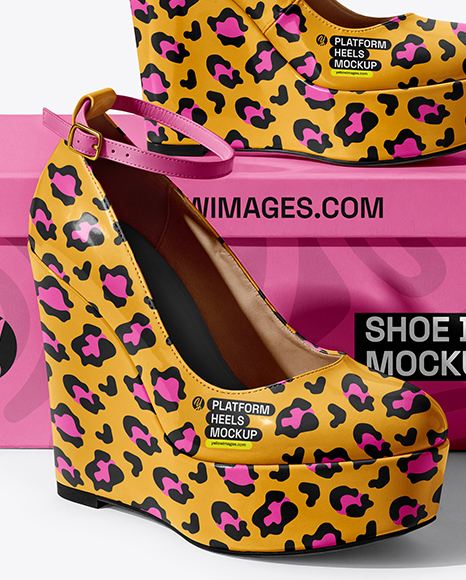 Pair of Wedge Heels With Shoe Box Mockup