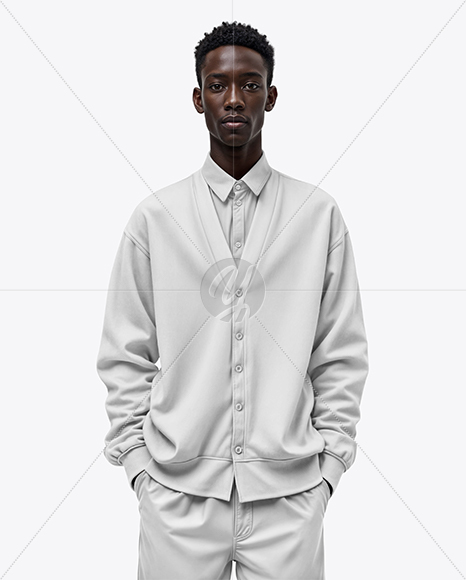 Black Man Wearing Cardigan and Pants Mockup