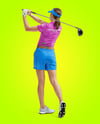 Woman Wearing Golf Shirt and Shorts Mockup