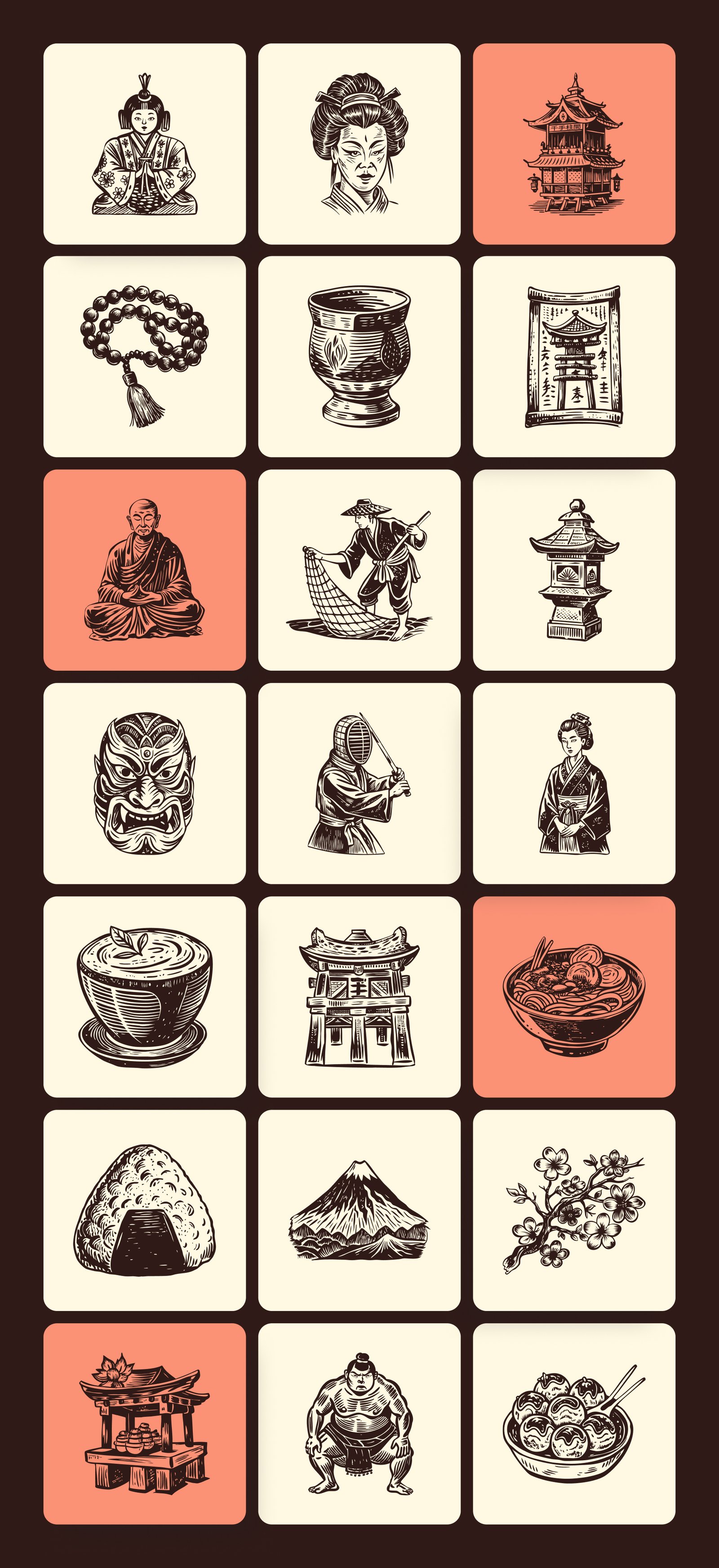 Vintage Japan Art Icon Set