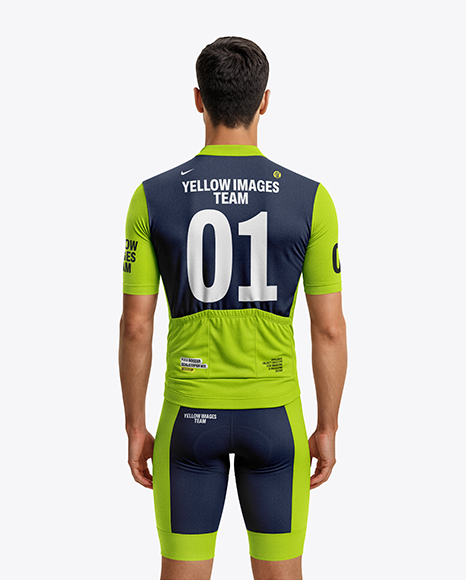 Man Wearing Cycling Jersey and Bib Shorts Mockup