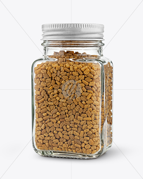 Square Glass Jar with Fenugreek Seeds Mockup