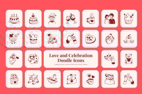 Love and Celebration Doodle Icons Bundle - Creative Store