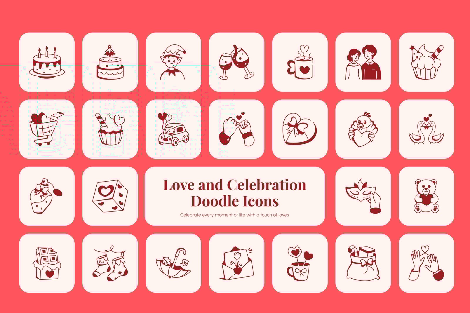Love and Celebration Doodle Icons Bundle