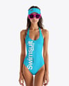 Young Woman Wearing One Piece Swimsuit Mockup
