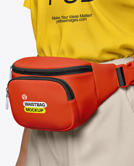 Woman Wearing T-Shirt with Fanny Pack Mockup