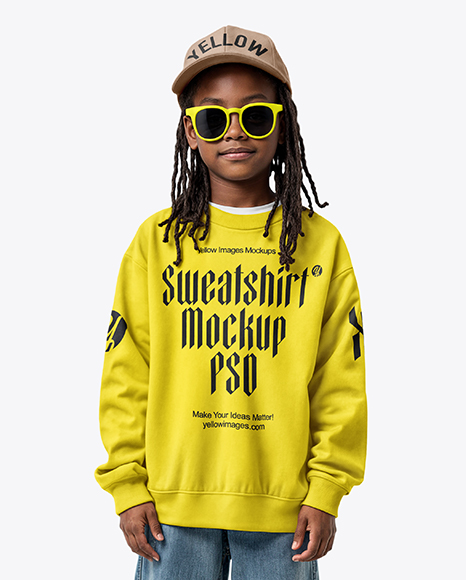 Black Boy with Braids Wearing Sweatshirt and Baseball Cap Mockup