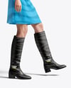 Pair of High-Knee Boots on Women's Legs with Dress Mockup