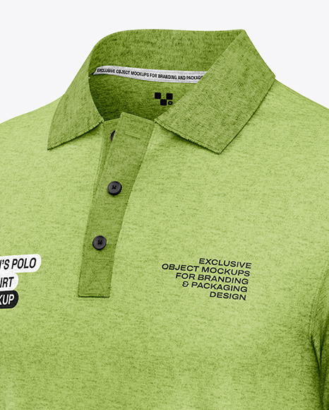 Men's Heather Long Sleeve Polo Shirt Mockup - Half Side View