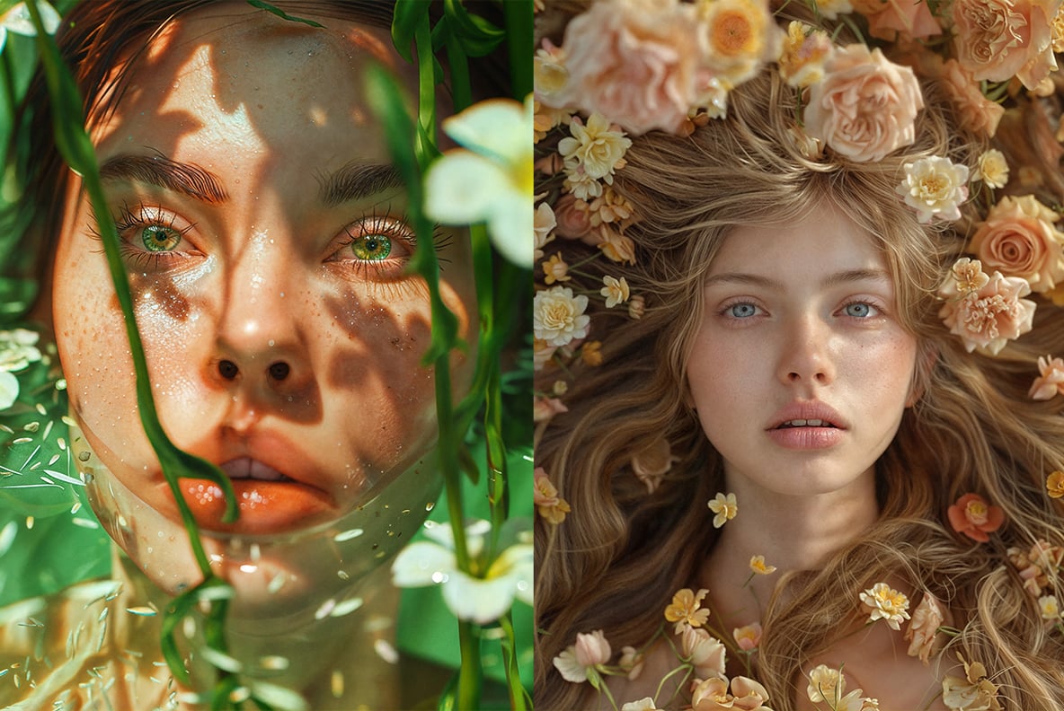 Fashion models in flowers