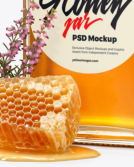 Square Glass Jar with Heather Honey Mockup