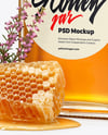 Square Glass Jar with Heather Honey Mockup