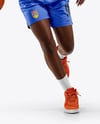 Female Basketball Player Wearing V-Neck Jersey and Shorts Mockup