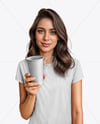 Woman Wearing a T-shirt Holding 16oz Paper Cup Mockup