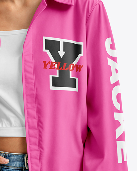 Young Woman in Sunglasses Wearing Jacket and Crop Top Mockup