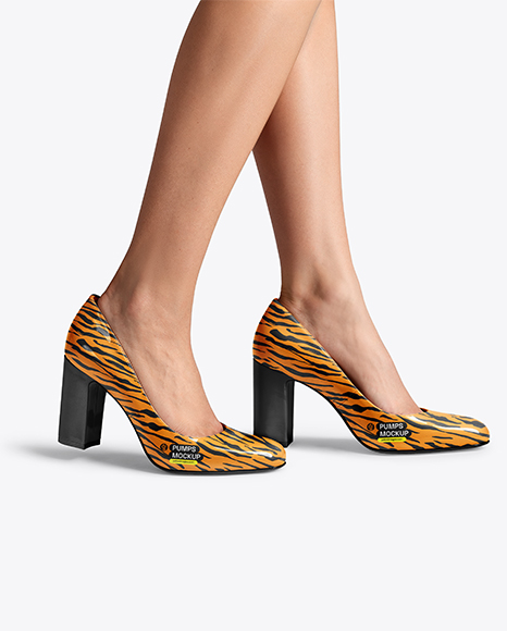 Block Heel Pumps on Woman's Legs Mockup - Mockups