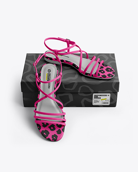 Pair of Strappy Sandals With Box Mockup - Strap mockup