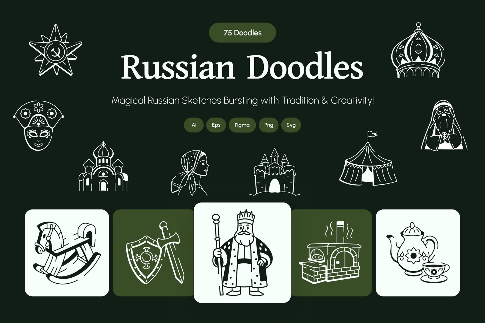 Russian Doodle Icon Set