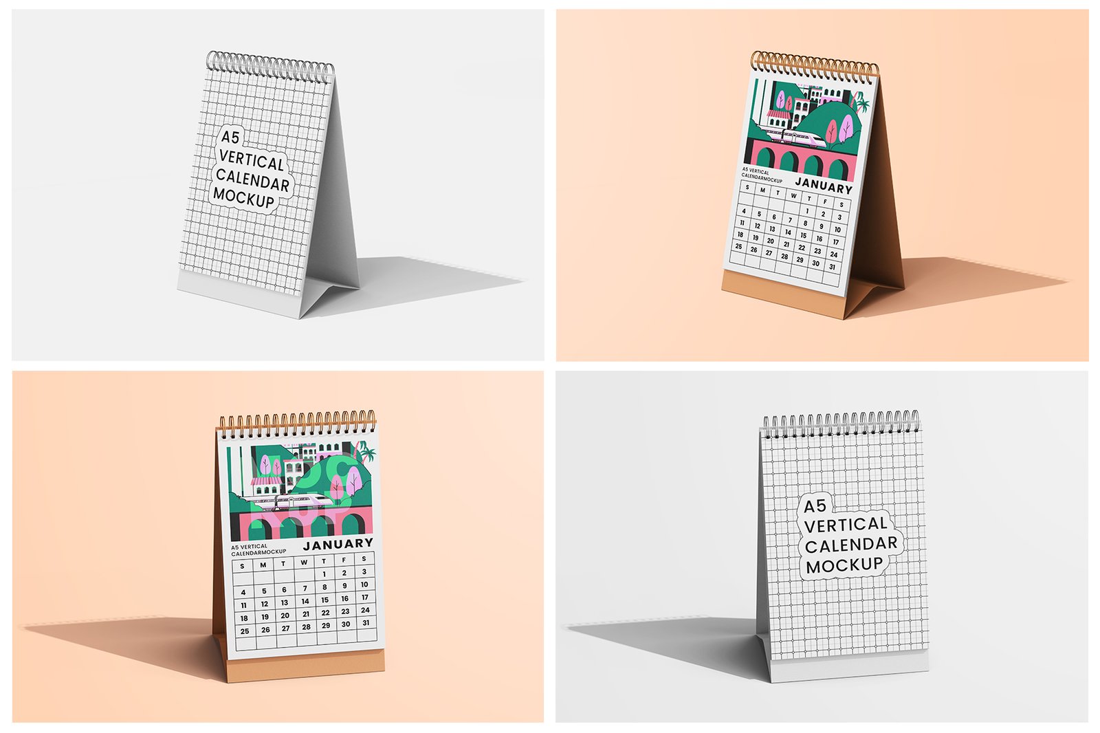 A5 Vertical Ring Desk Calendar Mockup Set