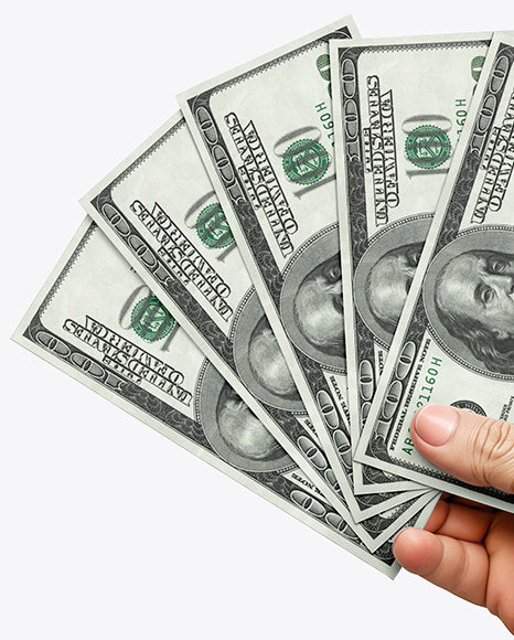 Five Banknotes in a Hand Mockup