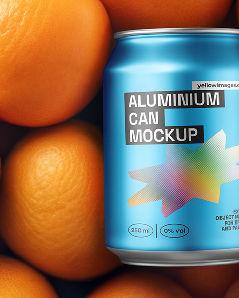 8.5oz Drink Can on a Stack of Oranges Mockup