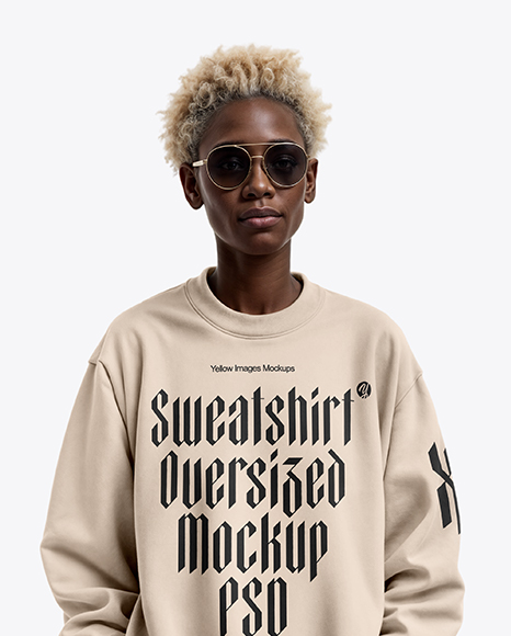 Black Woman Wearing Oversize Sweatshirt and Sweatpants Mockup