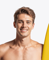 Young Man Wearing Shorts and Holding Surfboard Mockup