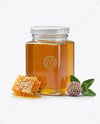 Square Clear Glass Jar with Clover Honey Mockup