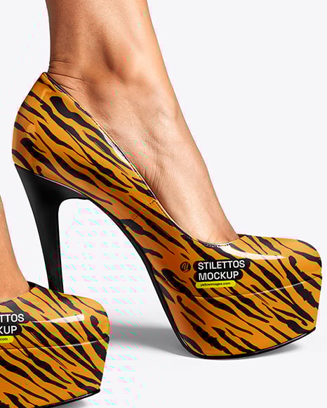 Pair of Stilettos on Woman's Legs Mockup