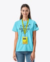 Young Woman Wearing T-shirt with ID Card Mockup