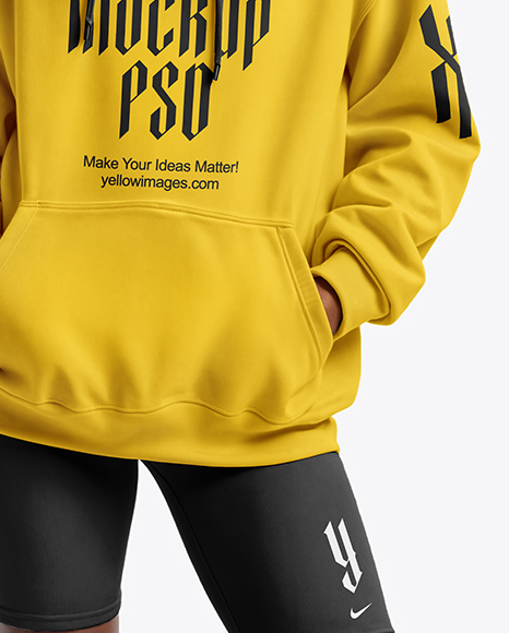 Afro-American Woman Wearing Hoodie and Bike Shorts Mockup