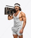 Man with Boombox Wearing Tank Top and Shorts Mockup