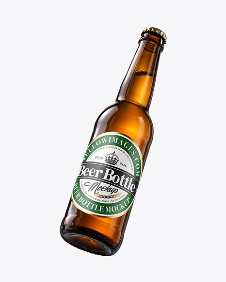 Amber Glass Beer Bottle with Fresh Hops Mockup