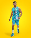 Basketball Player Wearing Sleeveless Shirt and Shorts Mockup