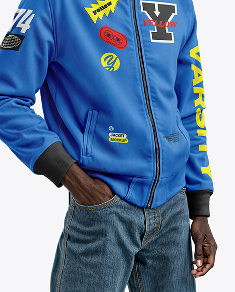 Black Man Wearing Bomber Jacket and Jeans Mockup