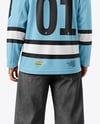 Man Wearing Ice Hockey Jersey Mockup - Back View