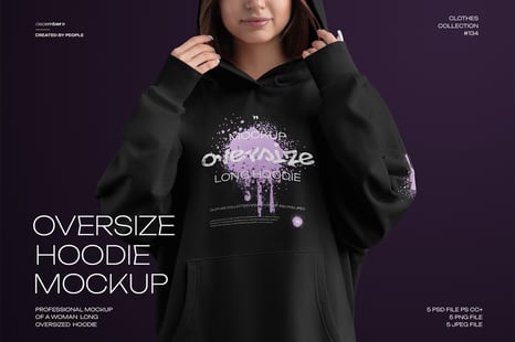 5 Mockups Woman Oversize Long Hoodie. vol.02 - Apparel Mockups