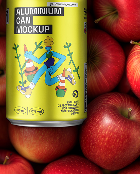 12oz Drink Can on a Stack of Red Apples Mockup