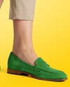 Pair of Suede Loafers on Woman's Legs Mockup
